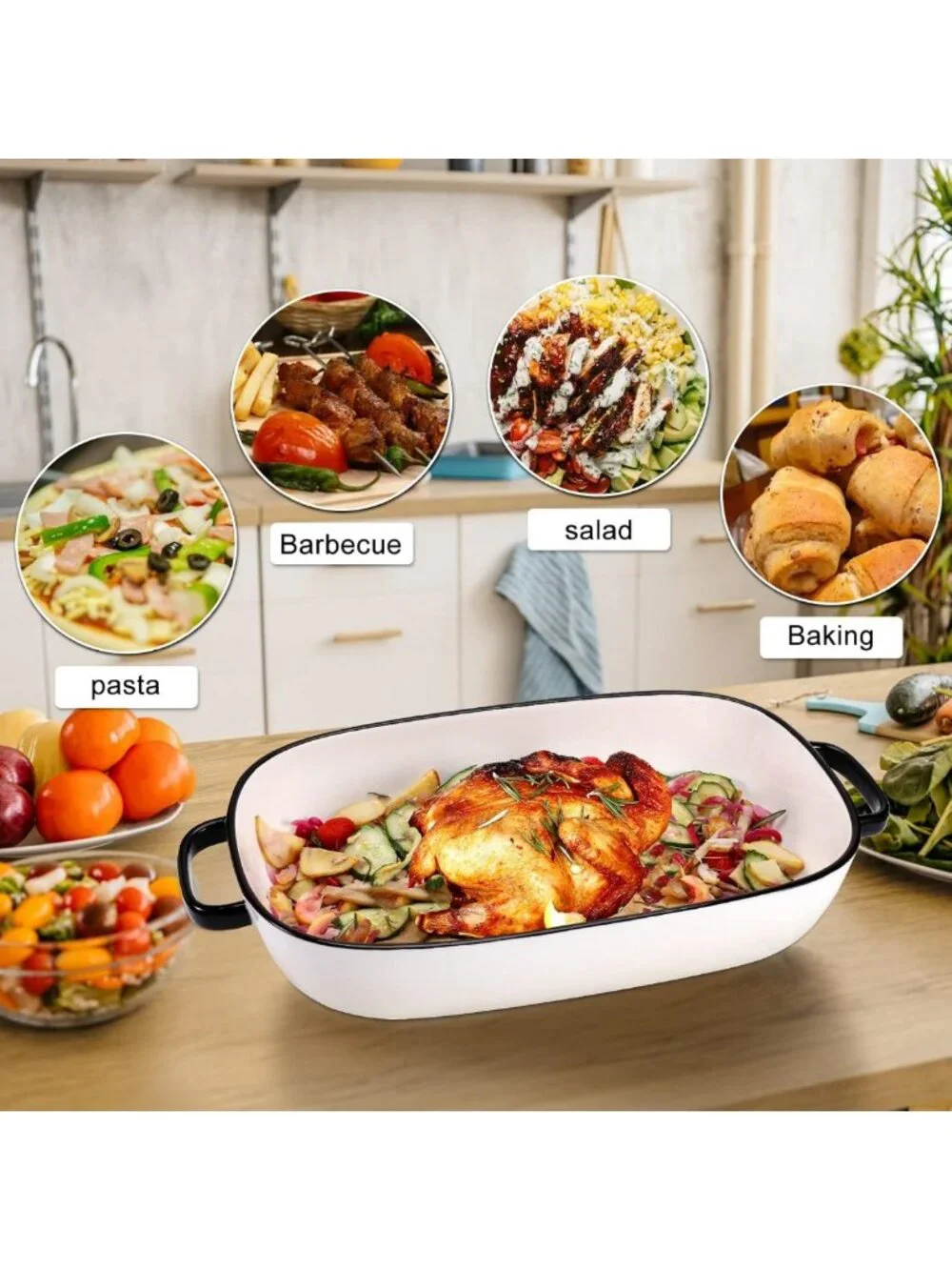 Large 6 Quart Ceramic Baking Dish - 16x11 Casserole Pan for Oven & Microwave